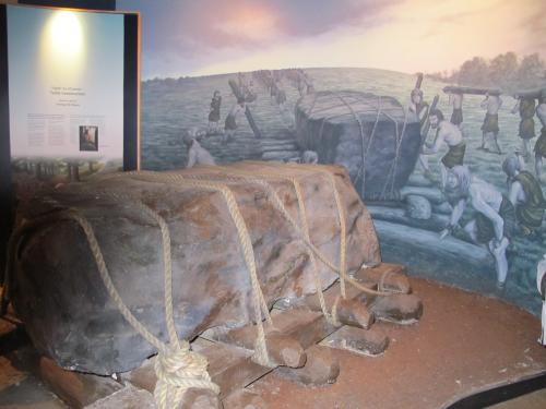the stone block with logs in knowth's museum 